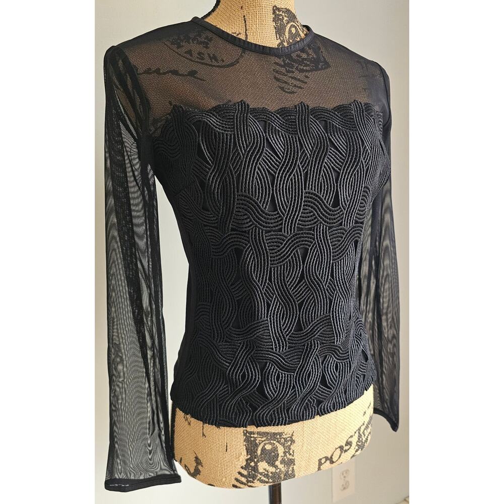 Flora Nikrooz Sheer Embroidered Top, Black, Formal-Casual, Sexy,  Womans Sz M - Picture 3 of 10